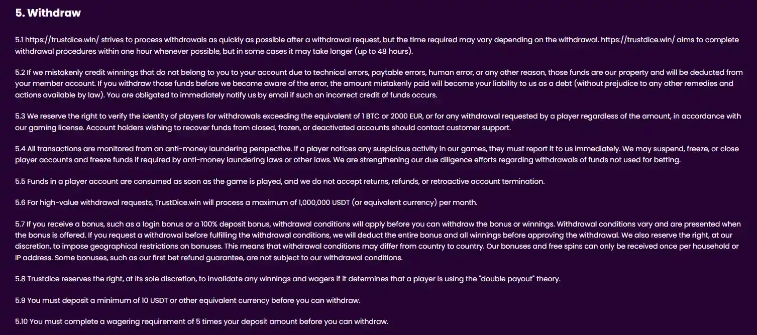 TrustDice withdrawal or cashier interface