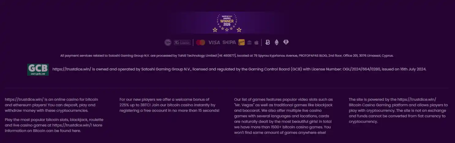 TrustDice public regulatory or company-information area