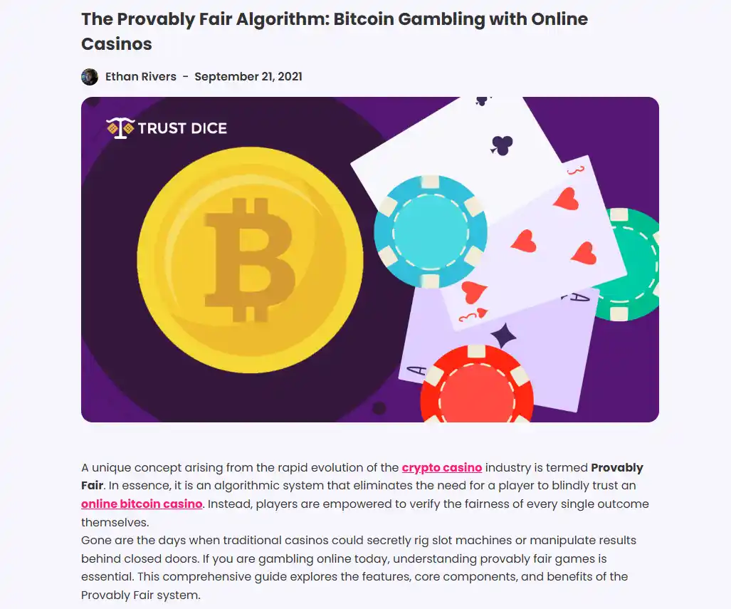 TrustDice provably fair verification interface